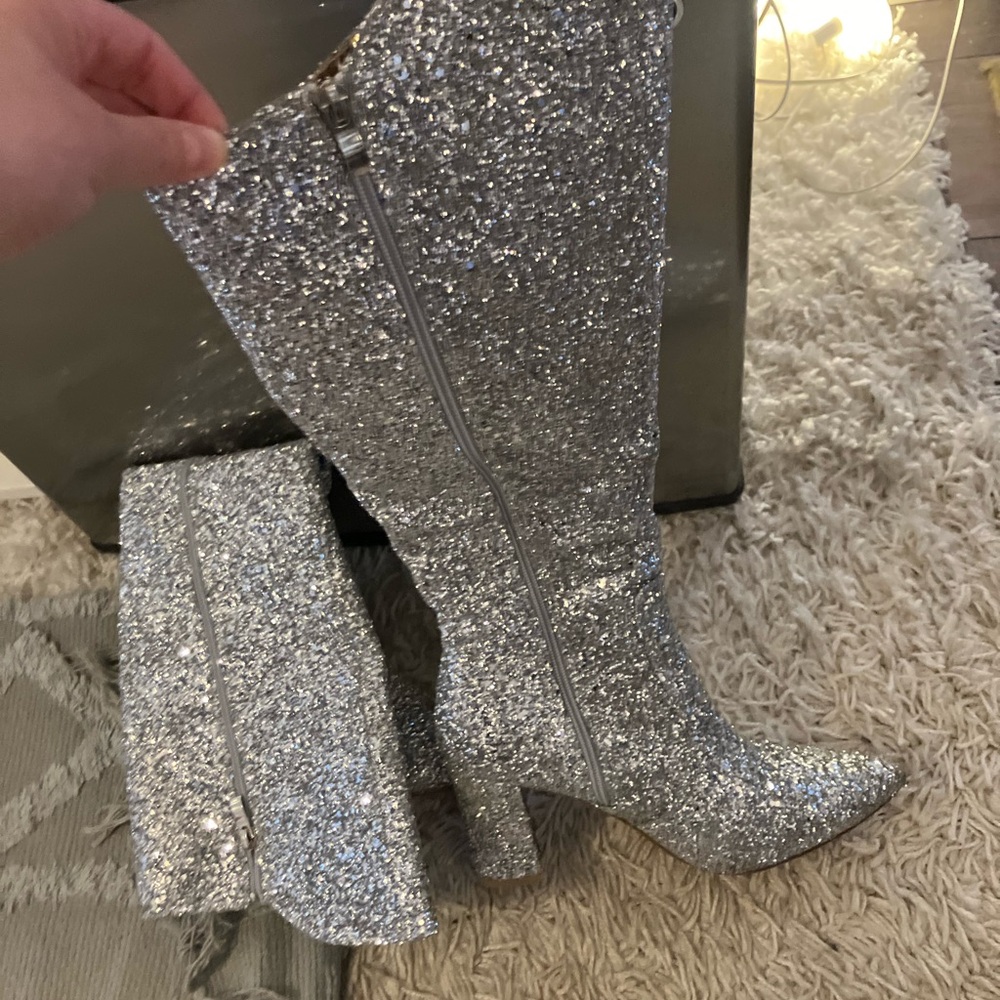 Silver Glitter Knee-High Boots